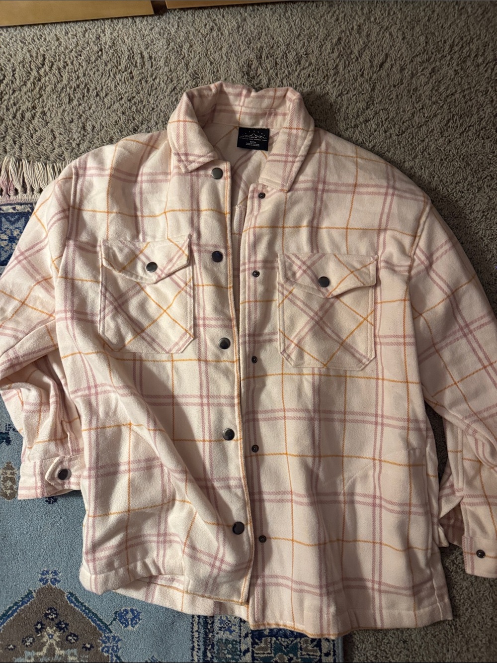 Cozy Plaid Button-Down Shirt Jacket - Cream & Pink